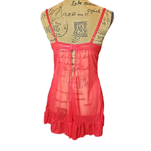 CHRISTMAS OR VALENTINES! Inner Secrets Red Chemise with Feather Edge Top - Picture 4 of 10